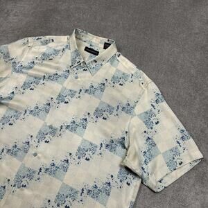 Jhane Barnes Shirt Mens 2XL Button Up 100% Silk Short Sleeve Abstract Casual